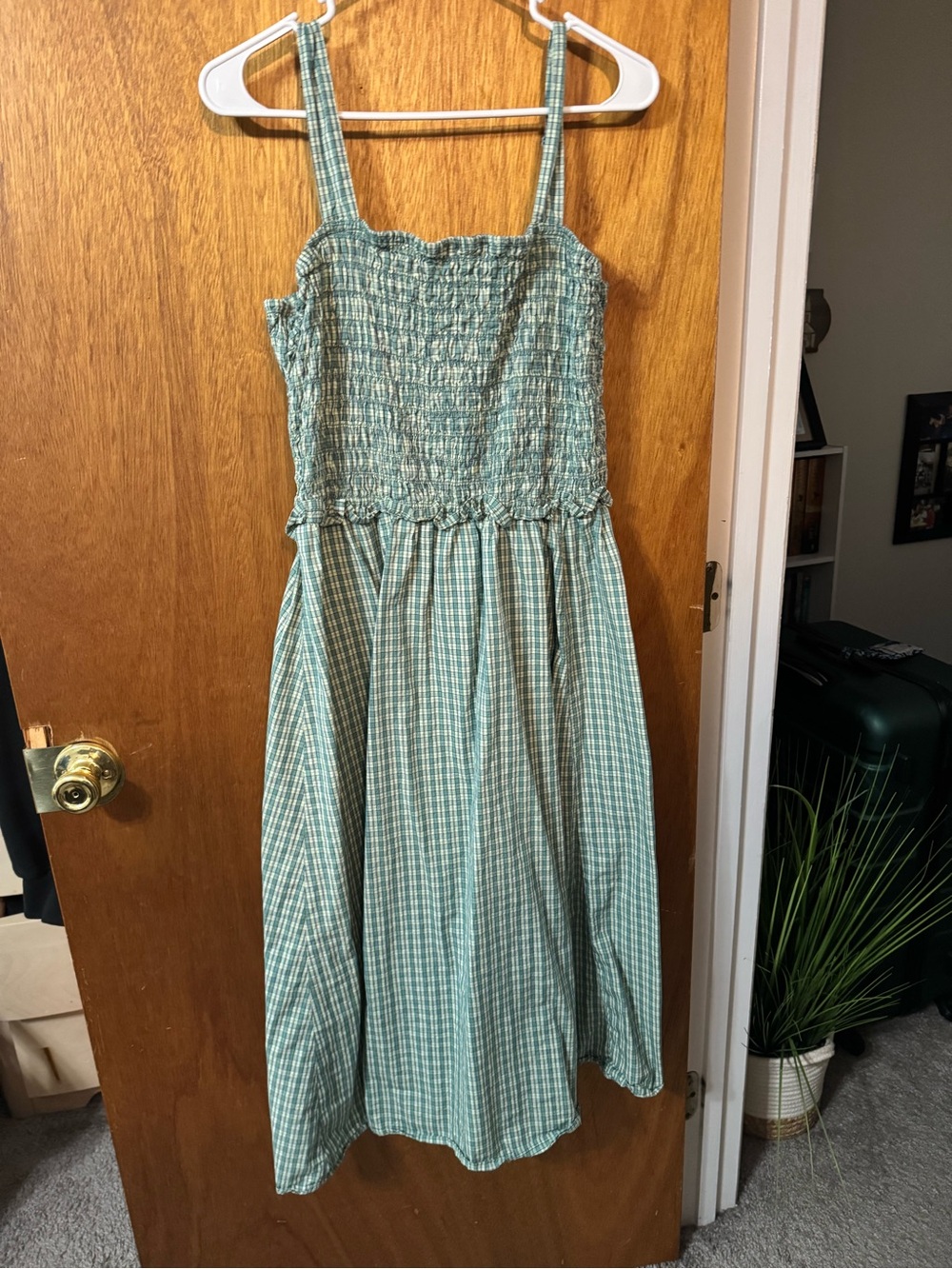 Women’s  Green Checked Smocked Sundress